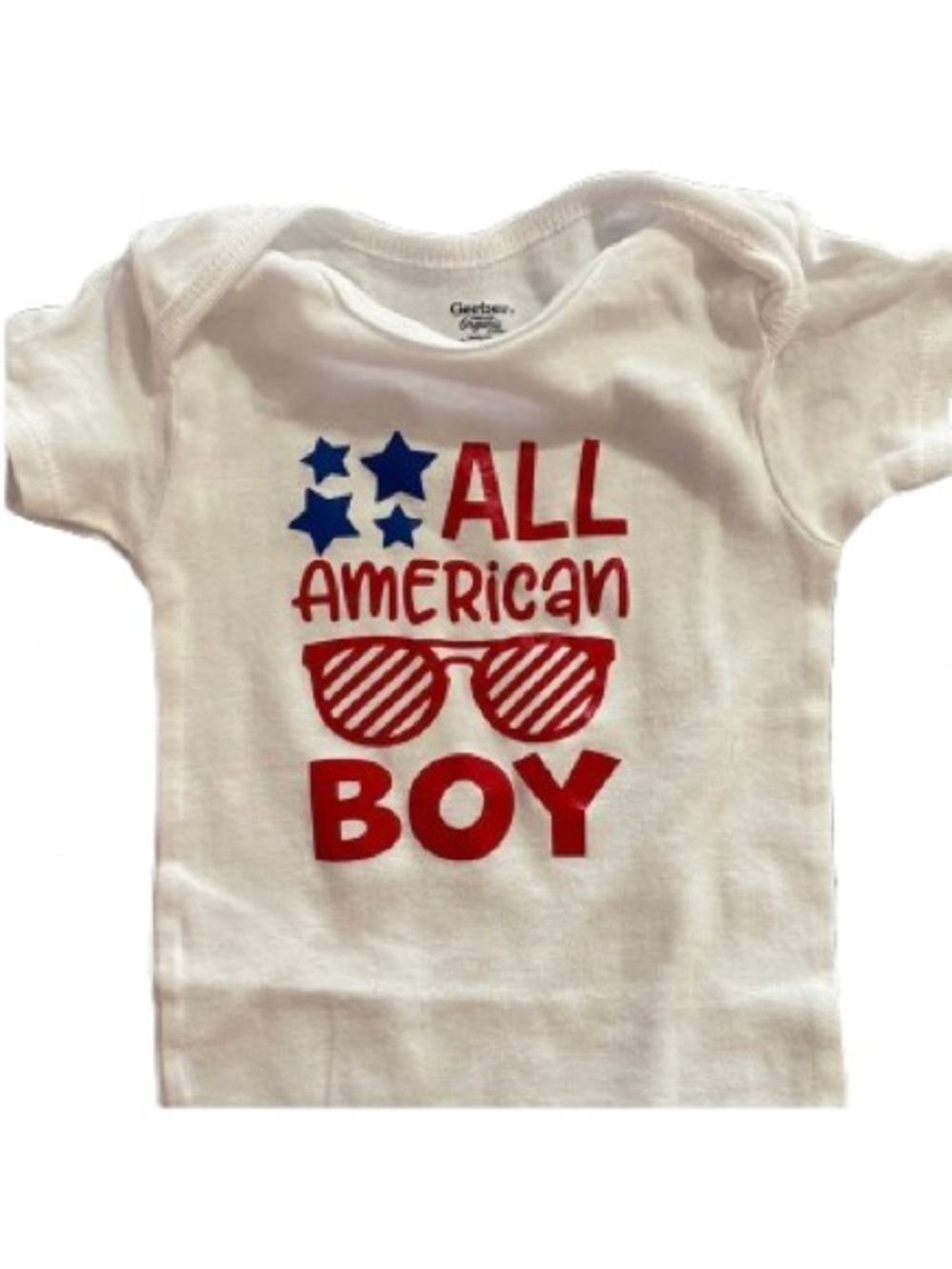 Gerber White Red and Blue "All American Boy" Graphic Onesie Size 18 Month